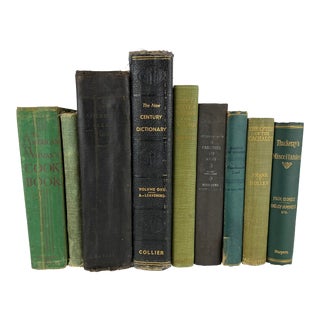 Vintage Set of Green and Black Books - 9 Pieces For Sale