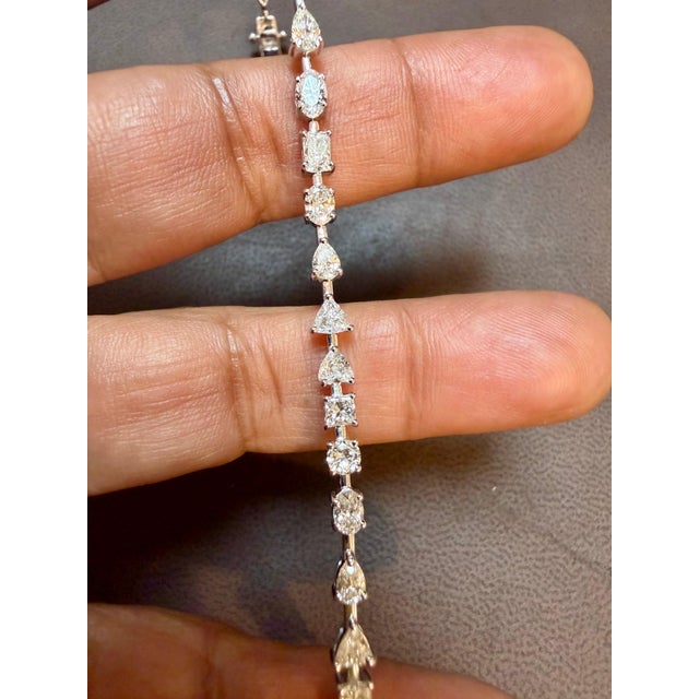 Metal 5 Carat Diamond Bracelet in 18k White Gold, Pear & Trillion Cuts For Sale - Image 7 of 8