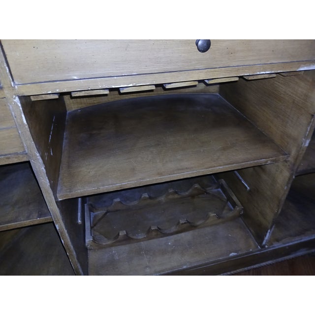 1950s Vintage Brass Marble Wood and Leather World Map Large Half Circle Dry Bar For Sale - Image 15 of 18