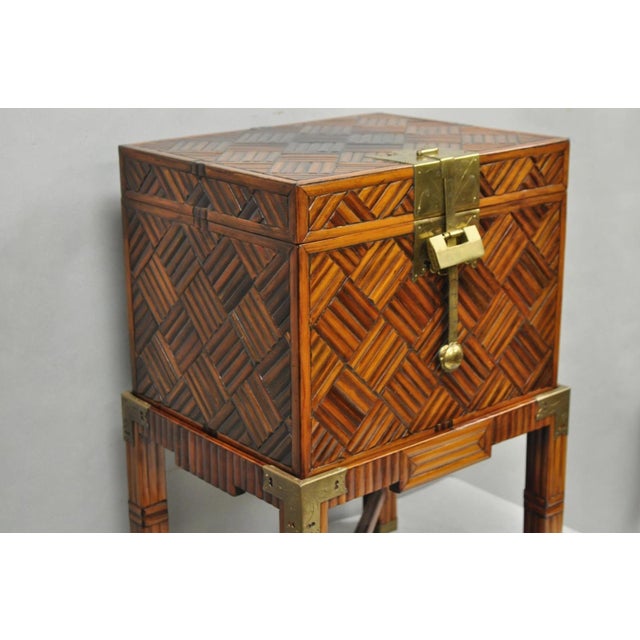 Chinoiserie Late 20th Century Furniture Classics LTD Chinese Teak & Bamboo Campaign Chest Side Table on Stand For Sale - Image 3 of 18