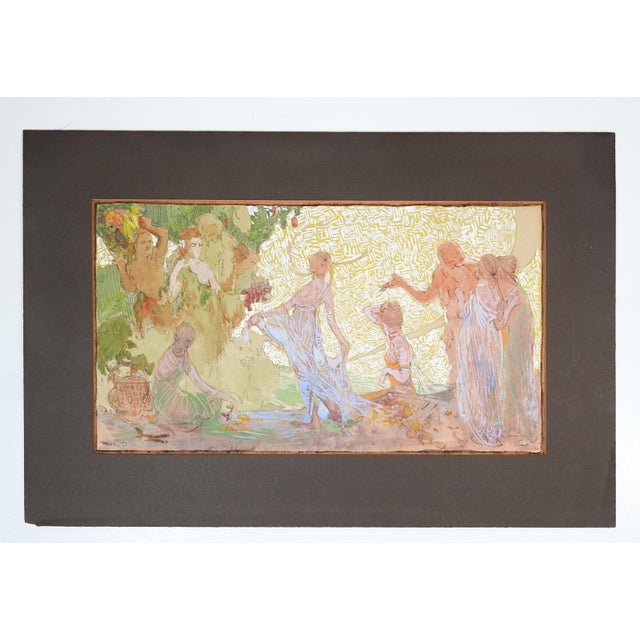 1918 Classical Art Nouveau Garden Party Painting For Sale In Seattle - Image 6 of 7