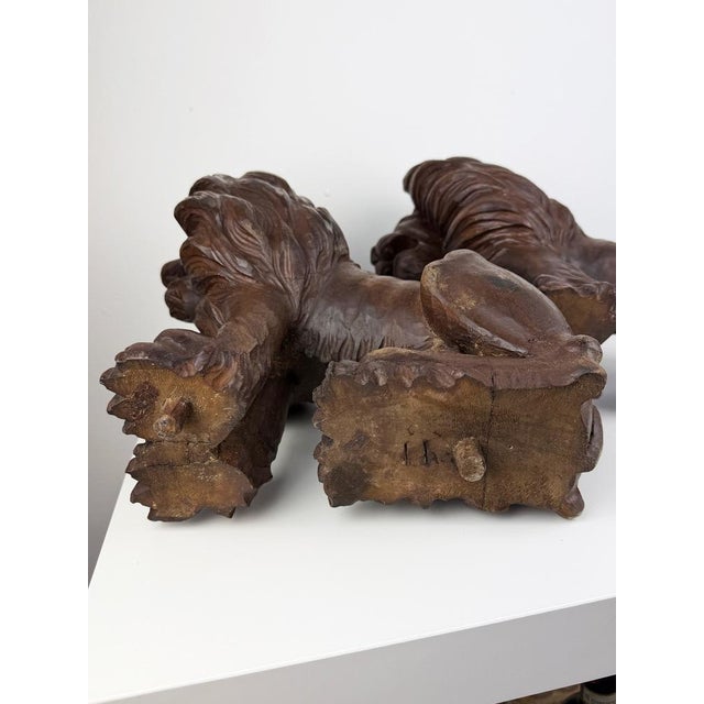 Antique Renaissance Revival Italian Hand-Carved Wooden Lions, 1890s, Set of 2 For Sale - Image 12 of 18