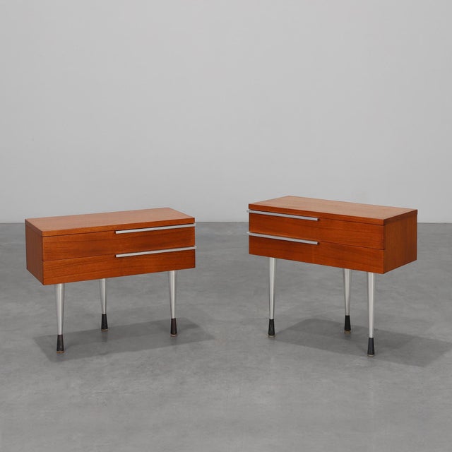 Mid-Century Modern French Nightstands in Teal Veneer and Chrome, 1960s, Set of 2 For Sale - Image 13 of 13