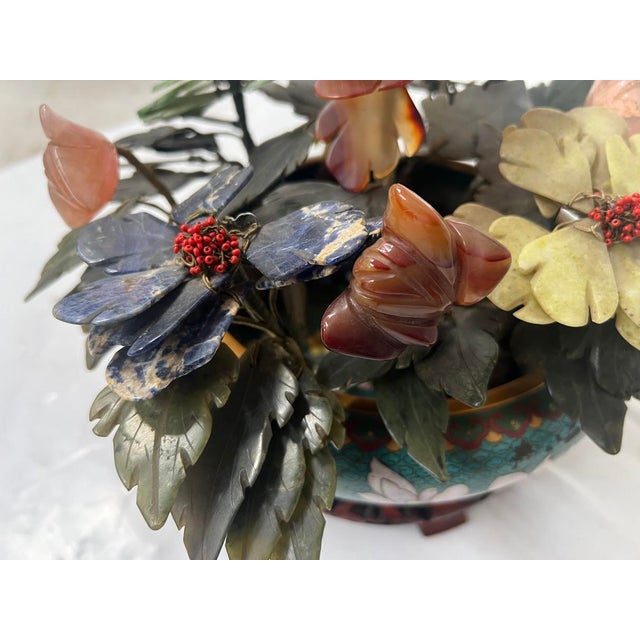Asian Cloisonné Enamel Cup with Bouquet of Hardstone Flowers For Sale - Image 6 of 18