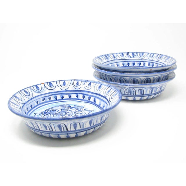 2000 - 2009 Porches Algarve Portugal Pottery Earthenware Bowls With Fish Design - Set of 4 For Sale - Image 5 of 13