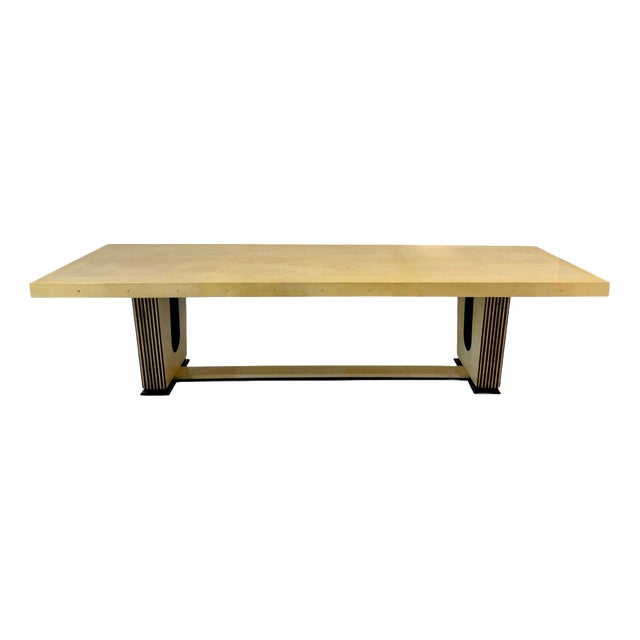Art Deco Italian Parchment Maple, Black and Brass Stars Table, 1940s For Sale