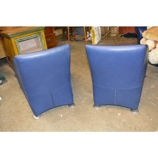 Navy Blue Vintage Pair Gerard Van Den Berg Montis Blue Leather Loge Easy / Lounge Chairs & Footstools For Sale - Image 8 of 18