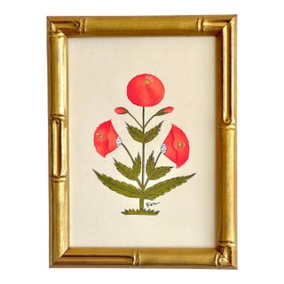 Hand-Painted Jaipuri Red Floral Motif Painting. Framed For Sale