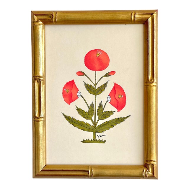 Hand-Painted Jaipuri Red Floral Motif Painting. Framed For Sale