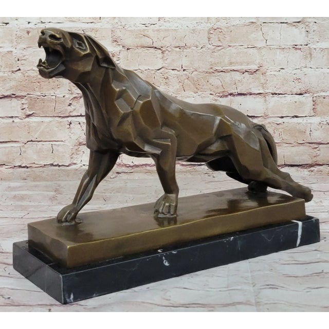 Abstract Henry Moore Modern Art Abstract Jaguar Panther Cougar Lion Bronze Sculpture For Sale - Image 3 of 10