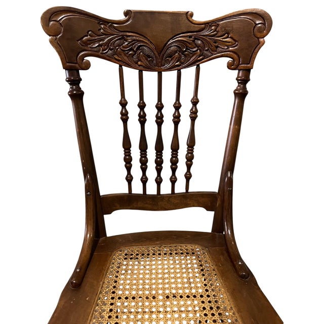 A Pair of Antique Oak Press Back Side Chairs With Cane Seats For Sale In San Antonio - Image 6 of 6