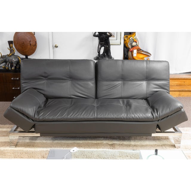 Contemporary Modern Gray Leather and Chrome Frame Adjustable Sleeper Sofa Futon For Sale In Detroit - Image 6 of 8
