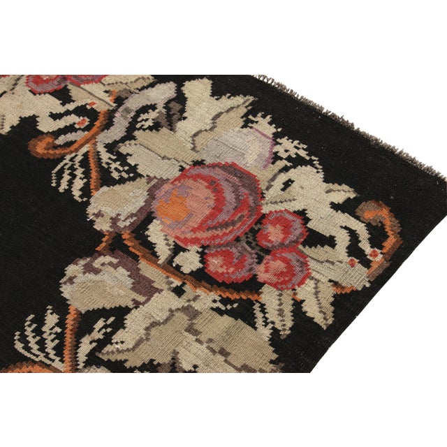 1950s Vintage Bessarabian Kilim, Black With Lion Pictorials and Florals - Rug & Kilim For Sale - Image 5 of 5