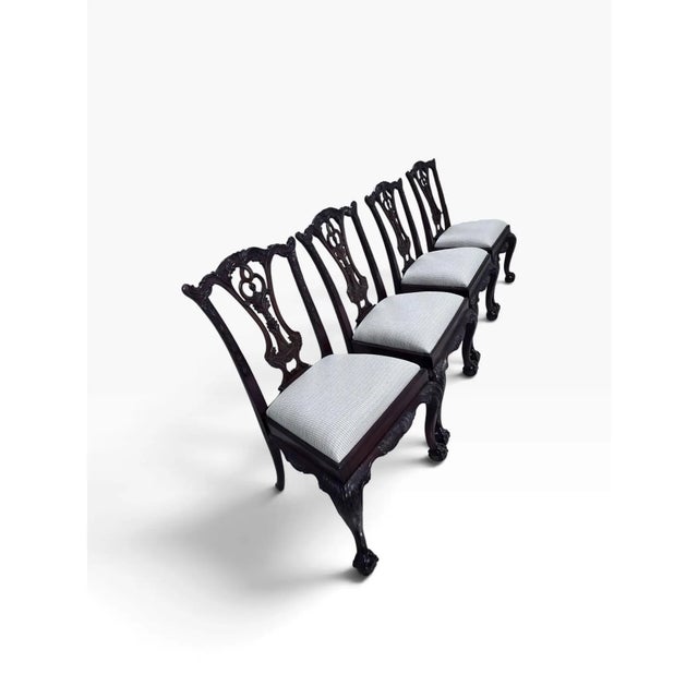 2000 - 2009 Maitland-Smith Carved Mahogany Chippendale Dining Chairs, Newly Upholstered – Set of 4 For Sale - Image 5 of 11