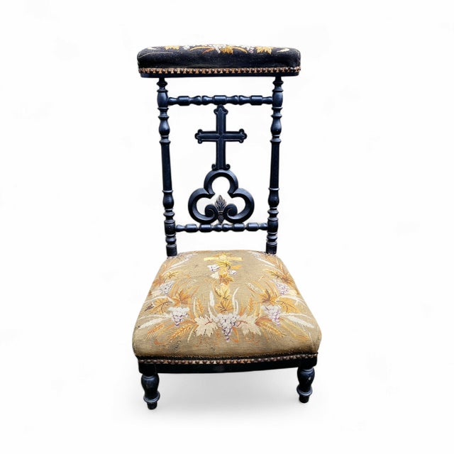 This Antique 19th-century French prayer chair is an exceptional example of devotional furniture from the late 19th...