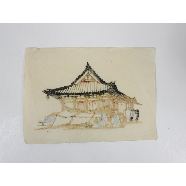 Small Mid 20th Century Market Scene Japanese Woodblock Print For Sale - Image 4 of 4