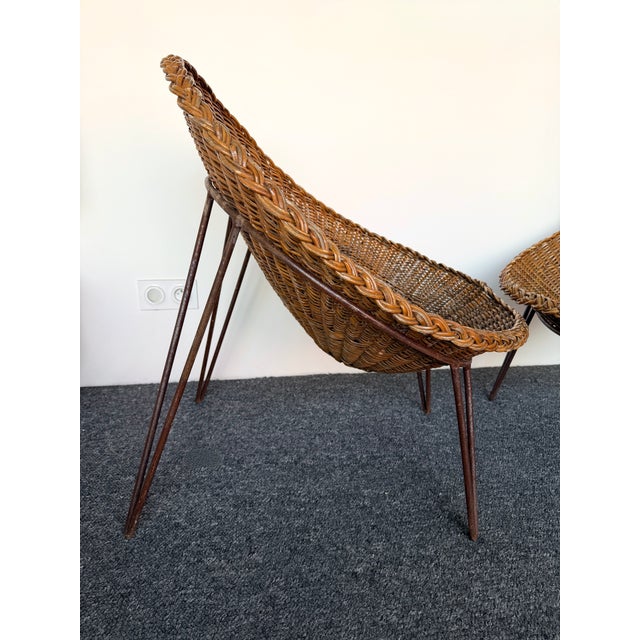 Wood Mid-Century Modern Pair of Rattan Armchairs. France, 1950s For Sale - Image 7 of 13