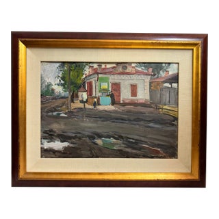 Pushnin, Alexander, "Near the Market," Russian Painting, 1958 For Sale