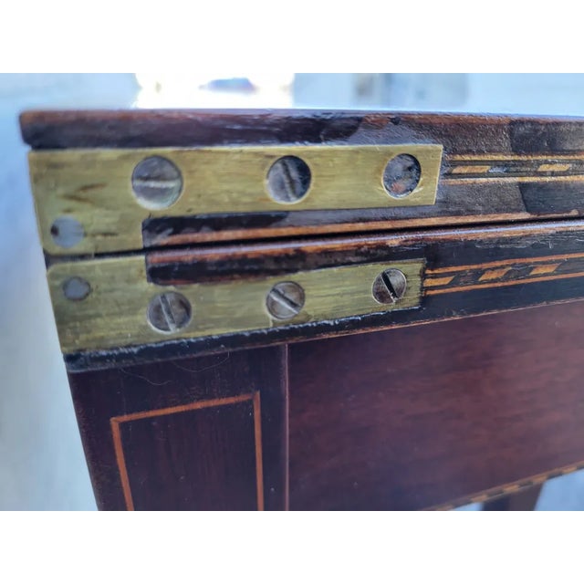 1920 English Sheraton Mahogany Inlaid Console Game Table Fliptop by Charak G Fox For Sale In Philadelphia - Image 6 of 10