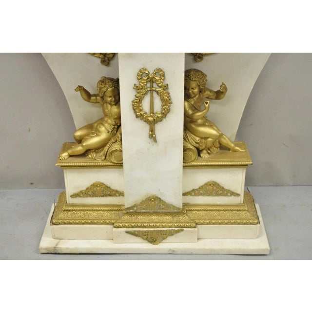 French Early 20th Century French Louis XV Style Marble & Figural Bronze Ormolu Console Table W/ Cherubs For Sale - Image 3 of 12