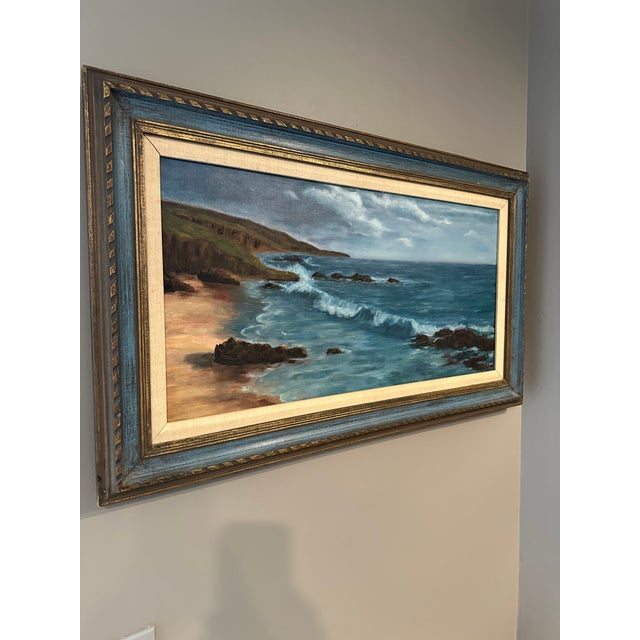 Mid-Century Modern Vintage Large Mid-Century Original Oil Painting California Plein Air Seascape For Sale - Image 3 of 10