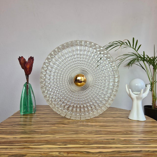 Gold Large Mid-Century Acrylic Flush Mount, Germany, 1970s For Sale - Image 8 of 12