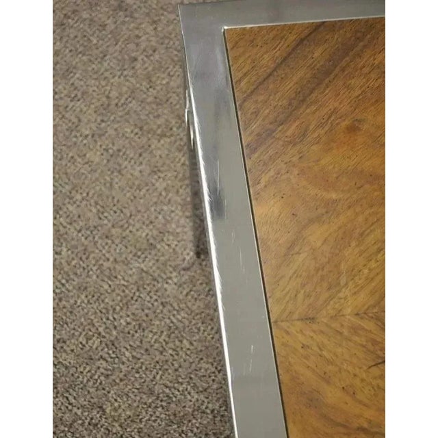 Wood Mid 20th Century Vintage Mid Century Modern Chrome Fretwork & Walnut Square Side Table For Sale - Image 7 of 10