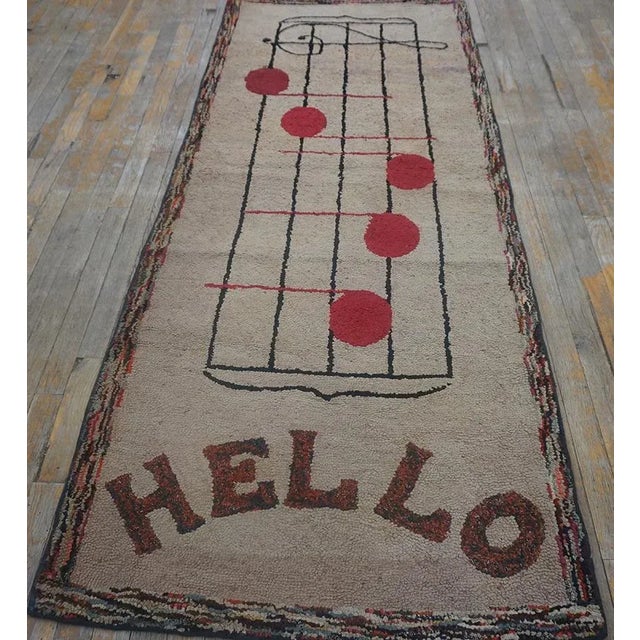 Early 20th Century American Hooked Rug ( 3' x 7'5" - 91 x 226 ) Antique American Hooked Small Scatter Size Wool & Cotton...