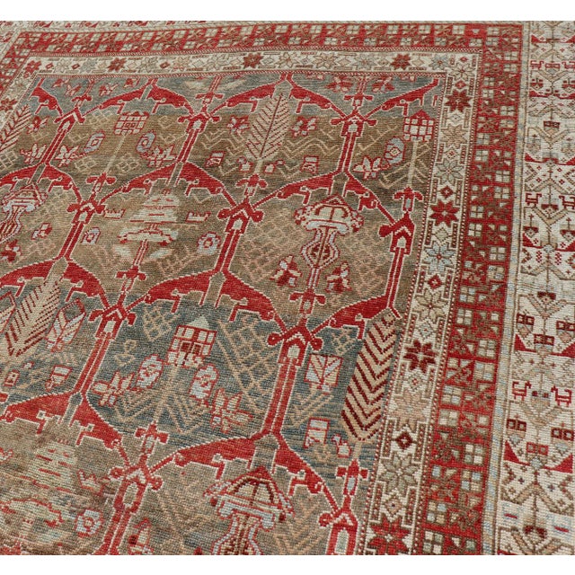 Tan Kurdish Antique Gallery Runner With Tribal Design in Light Green, Tan and Red 5'6 X 10'11 For Sale - Image 8 of 16