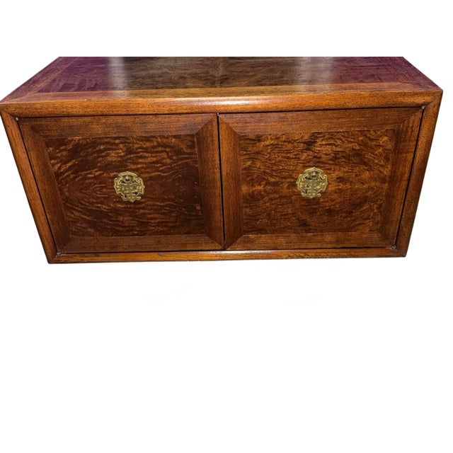 1950s Mid-Century Asian Modern Burl Wood Nightstand With Chinoiserie Brass Hardware For Sale - Image 5 of 11