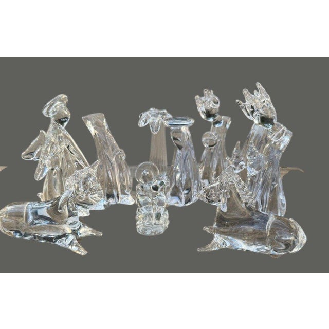 1980s Vintage Christmas 1988 Enesco Accents Clear Art Glass Nativity 10-Pc Set For Sale - Image 5 of 13