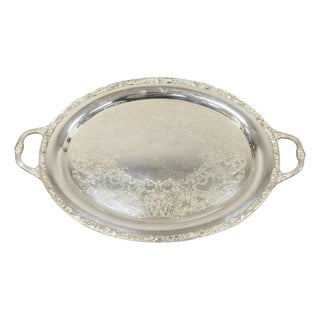 Late 20th Century Wm Rogers & Son Victorian Rose 1982 Silver Plated Oval Serving Platter Tray For Sale