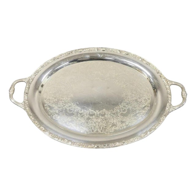 Late 20th Century Wm Rogers & Son Victorian Rose 1982 Silver Plated Oval Serving Platter Tray For Sale