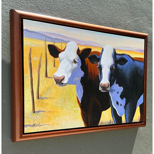 Vintage Original Cow Painting on Canvas For Sale - Image 10 of 12