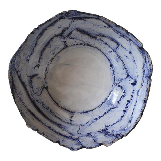 Vintage Studio Pottery Blue and White Bowl For Sale
