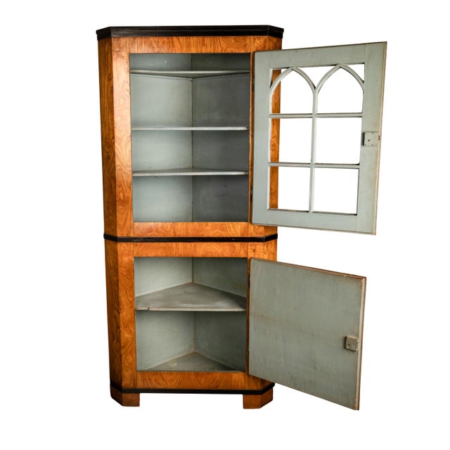 Wood Antique Austrian Figured Ash & Ebony Biedermeier Standing Corner Cabinet 1830 For Sale - Image 7 of 12