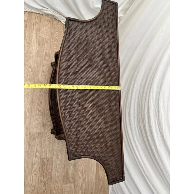 Vintage Bamboo Rattan Demilune Console Sofa Table Retro 1970s Bottom Shelf For Sale - Image 9 of 11