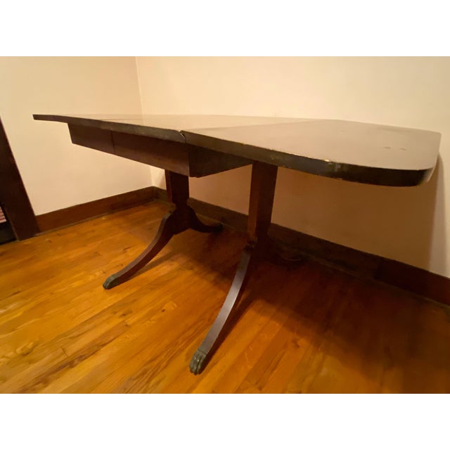 Vintage Brown Wood Versatile Drop Leaf Double Pedestal Dining Table For Sale In Dallas - Image 6 of 18