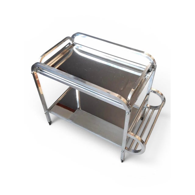 Silver Art Deco French Drinks Trolley with Mirrored Glass & Removable Tray, 1930s, Set of 2 For Sale - Image 8 of 9