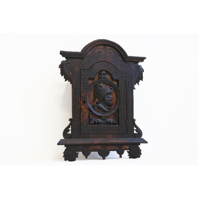 Black Antique Spanish Wall Cabinet with Knight Dark Patina, 1890 For Sale - Image 8 of 9