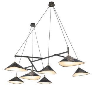 Emily Group of Seven Handmade Hanging Lamp with Oxidized Steel Shade from Moss Objects For Sale