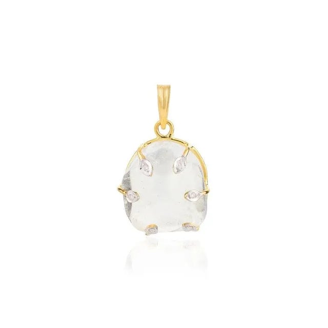 Metal 25.92ct Uneven Cut Crystal and Diamond Pendant in 14k Solid Yellow Gold For Sale - Image 7 of 9