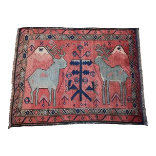 Pictorial Afghan Vintage Handmade Rug - 2'1 X 2'8 For Sale