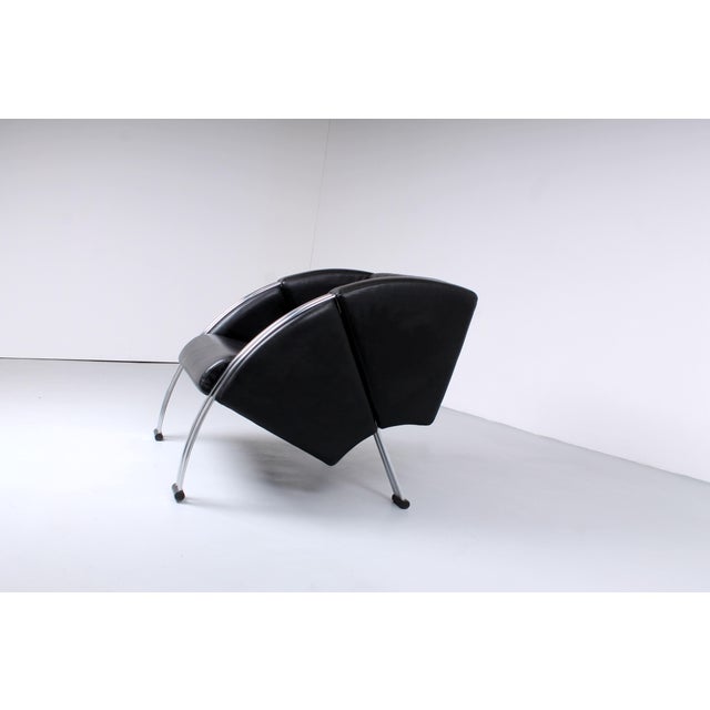 Postmodern Black and Chrome Leather Easy Chair by Young, 1980s For Sale - Image 17 of 18