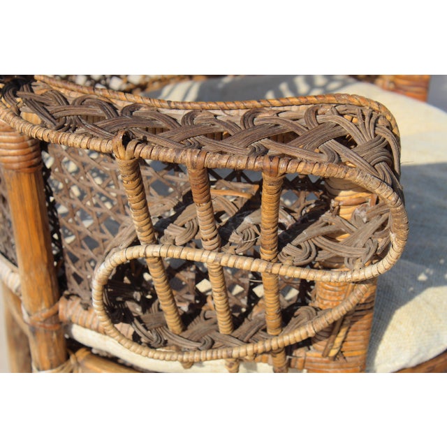 Vintage Thai Bohemian Wicker Peacock Chair With Cushion For Sale - Image 12 of 18