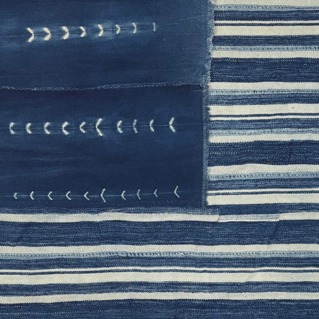 Shibori Indigo Flag Made From Vintage Cotton Mudcloth For Sale - Image 4 of 5