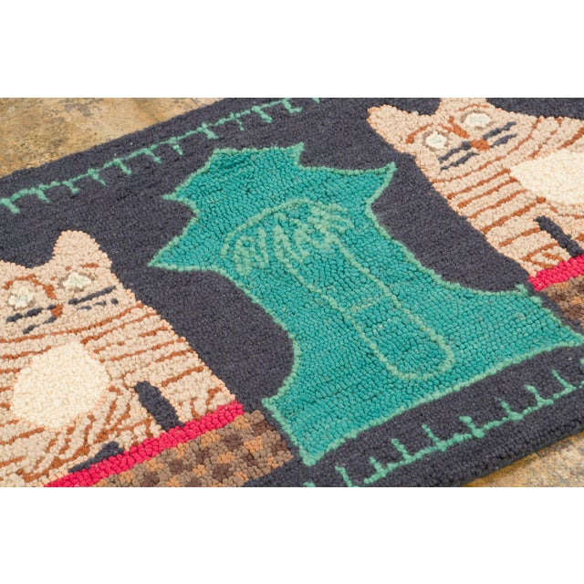 Contemporary Contemporary Hooked Pictorial Cat Motif Wool Runner by Rug & Kilim, India For Sale - Image 3 of 5