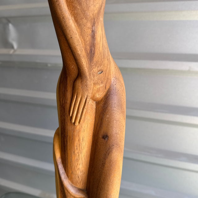 Brown 1980s Wood Carved Sculpture of Nude Woman For Sale - Image 8 of 10