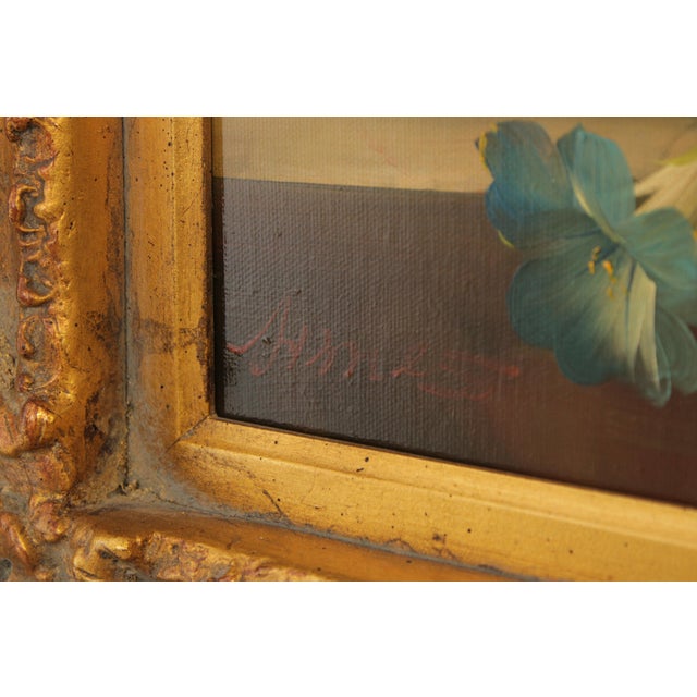 1990s Artist Signed Framed Floral Still Life Oil Painting on Canvas For Sale - Image 5 of 14