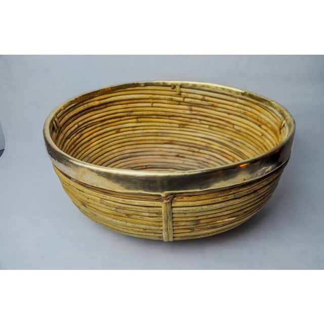 Rattan and Brass Book Holder Basket, Italy, 1970s For Sale - Image 4 of 9